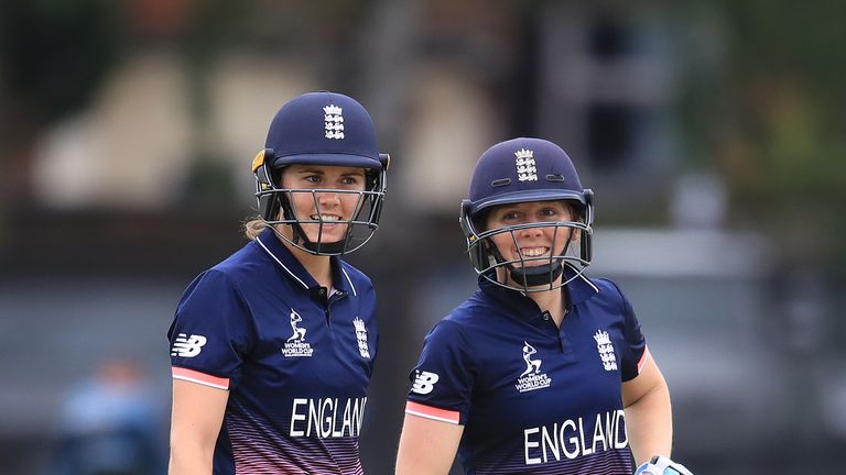 England's Natalie Sciver (left) and Heather Knight enjoy a lighter moment against Pakistan