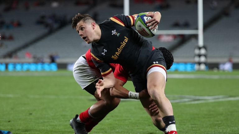 Steff Evans, pictured in action against Tonga last week, scored two second-half tries