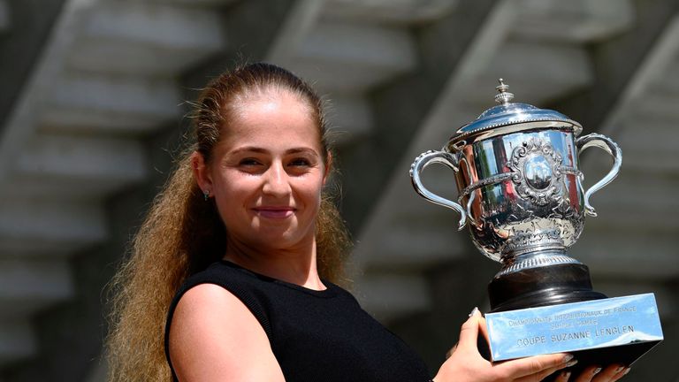 Latvia's Jelena Ostapenko poses with the French Open trophy
