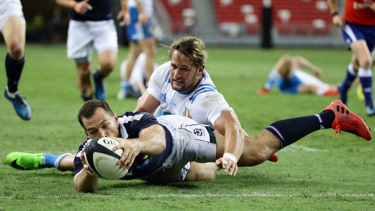 Tim Visser scores a try for Scotland