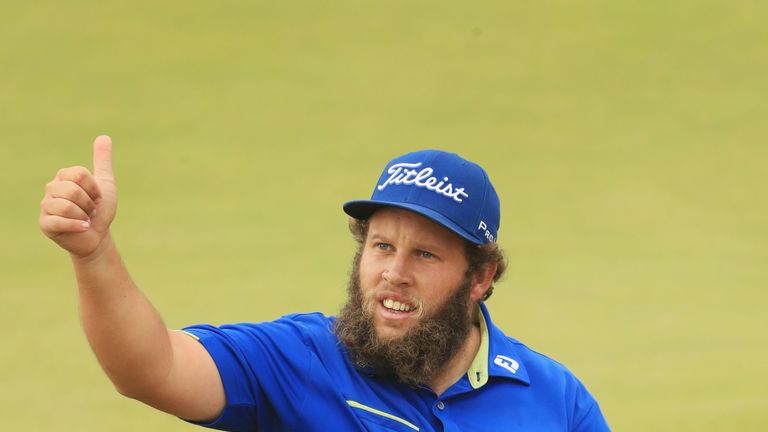 Andrew 'Beef' Johnston acknowledges the crowd on the 18th hole during the final round of The 146th Open 