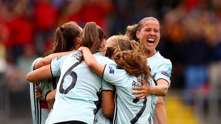 Belgium celebrate scoring against Norway