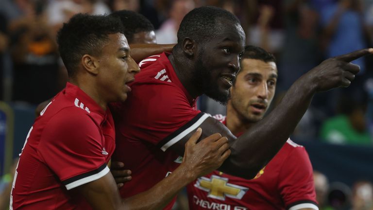 Lukaku celebrates his opening goal with his United team-mates