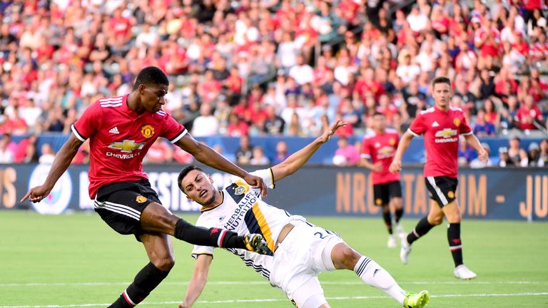 Marcus Rashford (left) scored twice against Galaxy