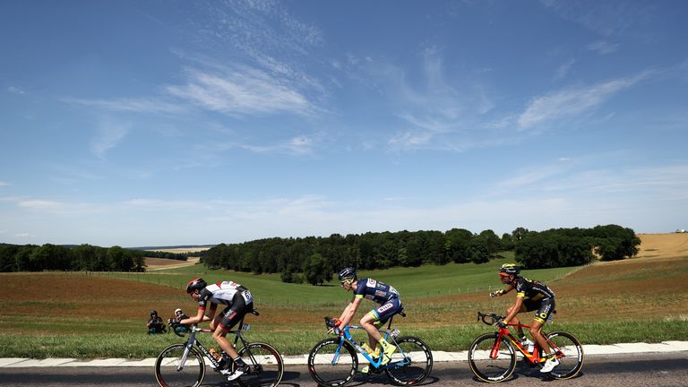 Vegard Stake Laengen, Perrig Quemeneur and Frederik Backaert led a three-man break for 200km