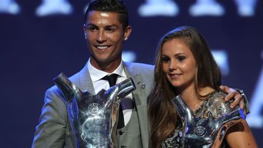 Image of Like Martens and Cristiano Ronaldo pose with their awrds