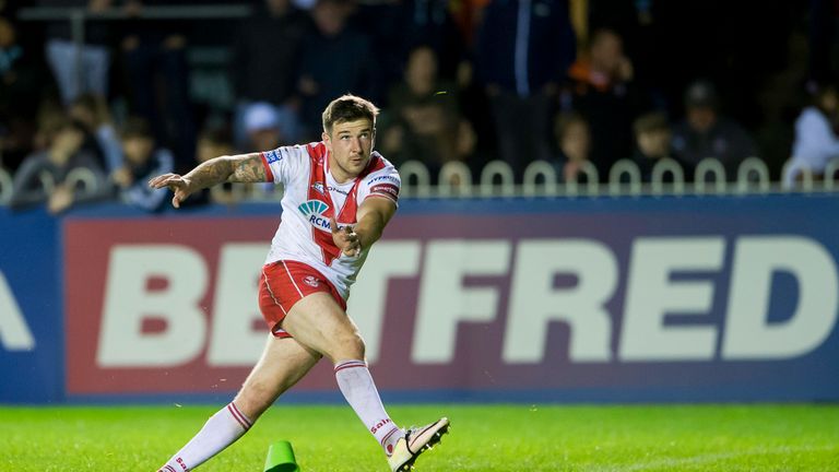 Mark Percival kicks a conversion against the Tigers