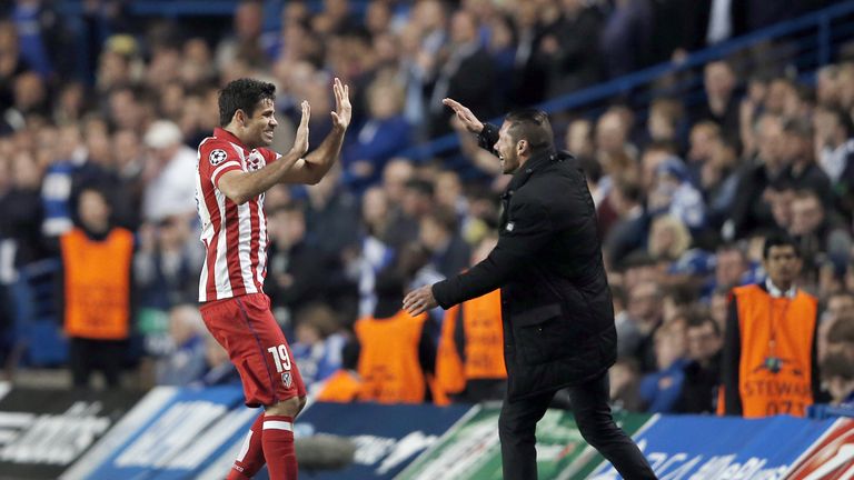 Diego Costa (L) will link up once again with Diego Simeone at Atletico