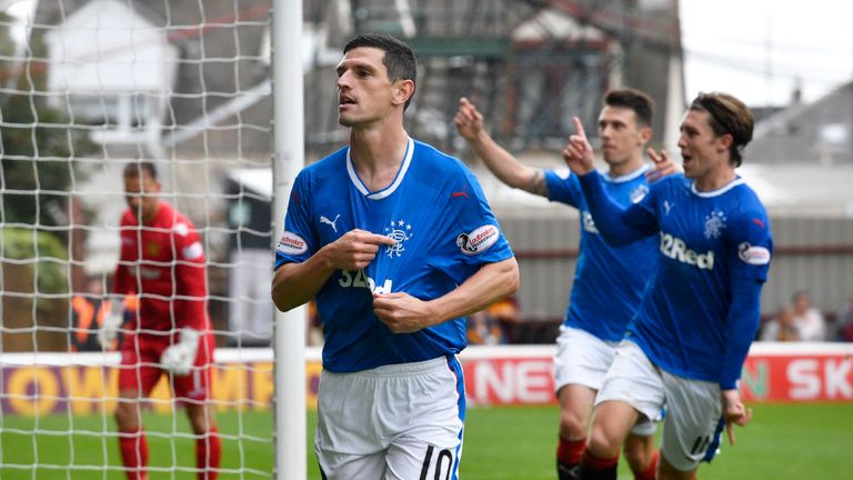 Dorrans celebrates after he fires Rangers ahead from the spot