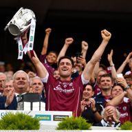 Galway captain David Burke lifts the Liam MacCarthy cup 