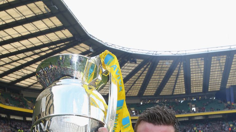 George Ford celebrating Leicester's 2012/2013 Premiership final victory