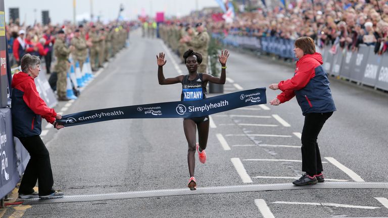 Mary Keitany won the women's title for a third time in Newcastle