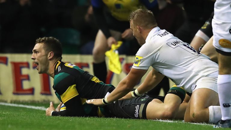 George North is all smiles after scoring Saints' fourth try