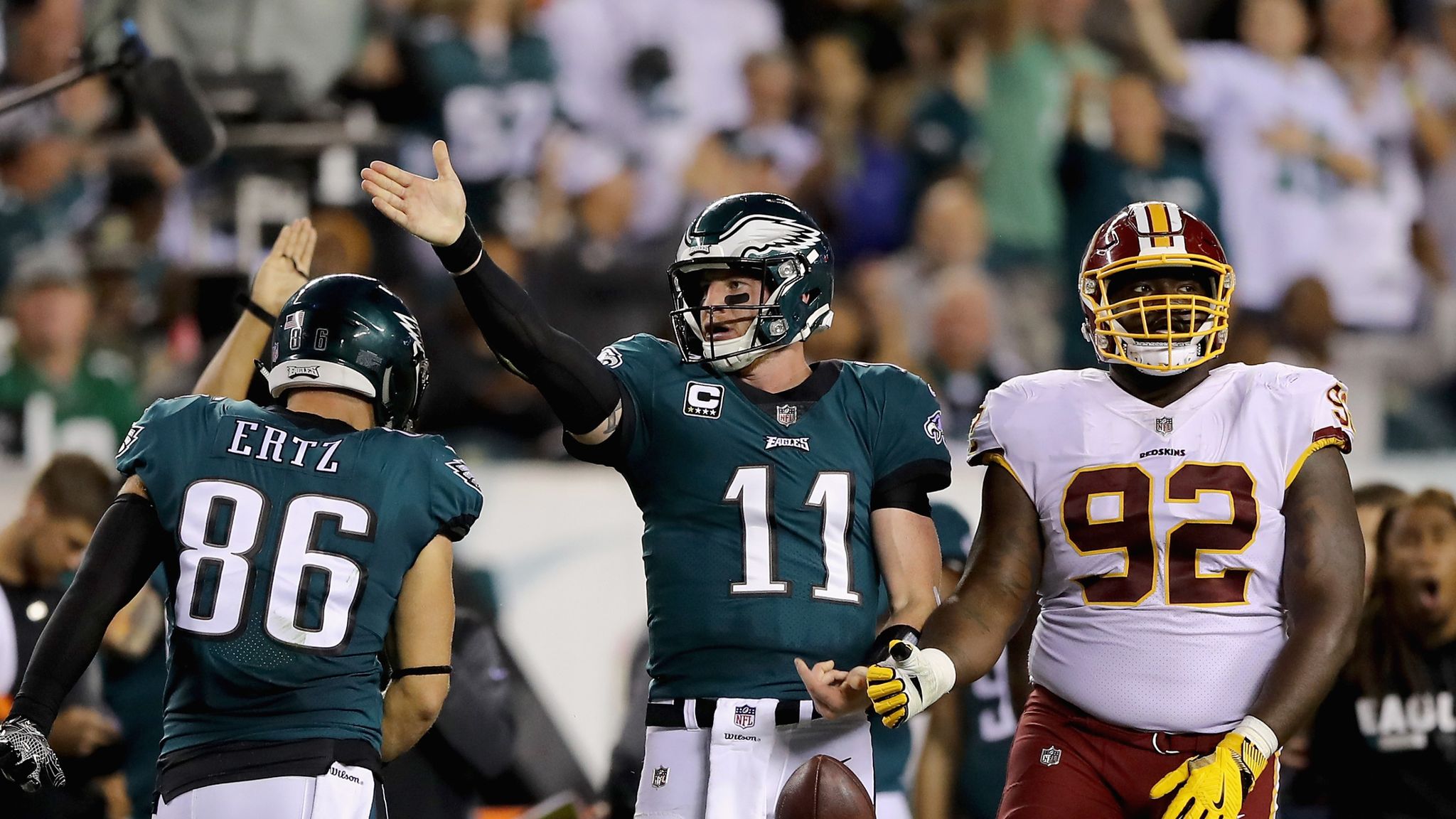 Eagles 34, Redskins 24: Carson Wentz's touchdowns lead way to NFL's best  record