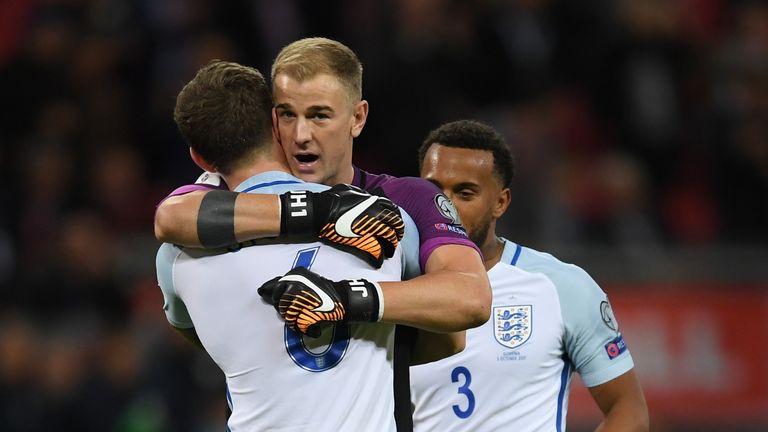 Joe Hart was in goal for England as they booked their spot in Russia with a win over Slovenia