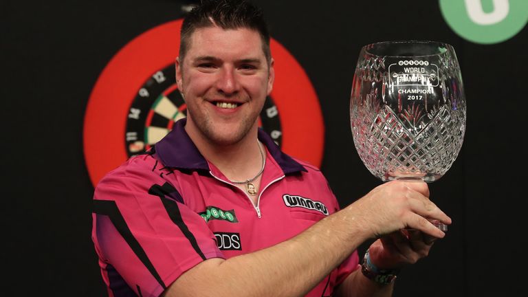 Daryl Gurney celebrates winning the World Grand Prix in 2017