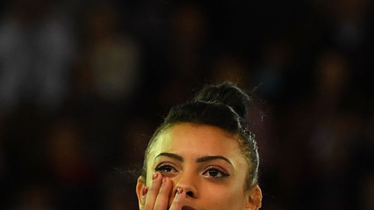 Downie sheds a tear on the podium after winning European all-around gold