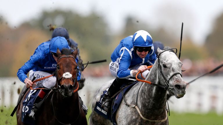 Robert Winston montando Librisa Breeze (R) gana las Qipco British Champions Sprint Stakes 