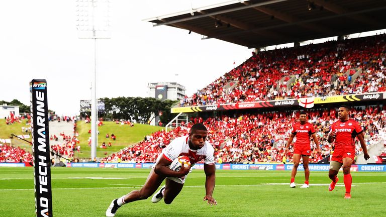 Jermaine McGillvary goes over for England