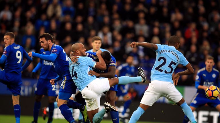 Vincent Kompany was back in action for City at Leicester