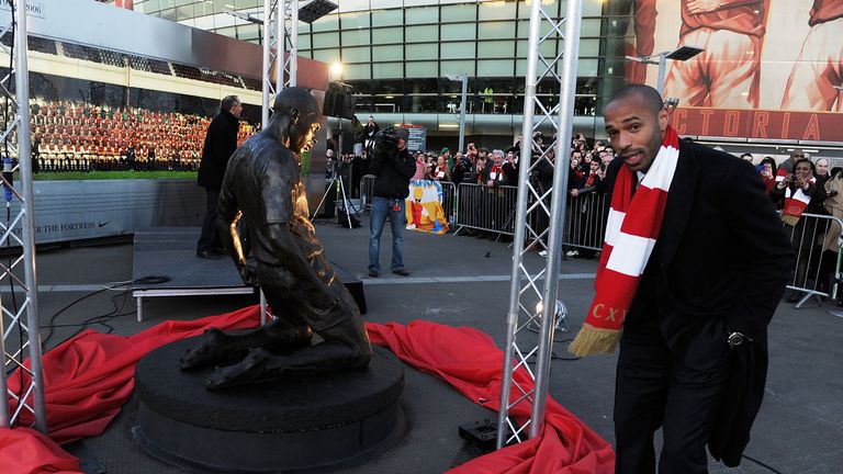 Statue of Thierry Henry is unveiled at the Emirates Stadium.
