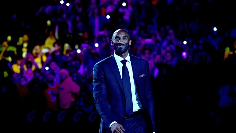 Kobe Bryant was honoured at a ceremony at half-time of the Los Angeles Lakers match against Golden State Warriors