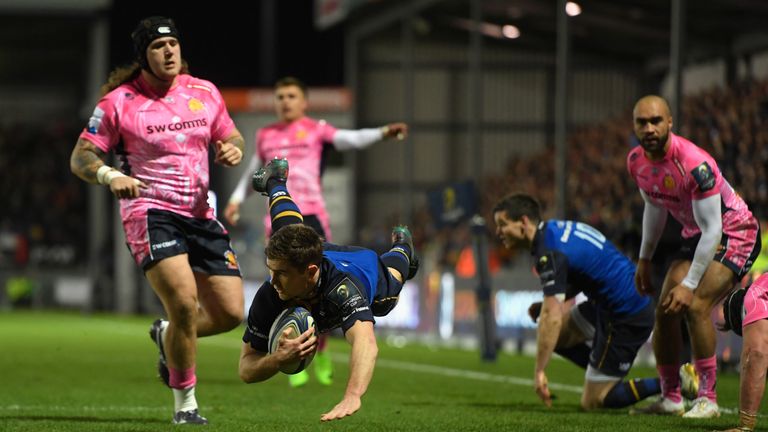 Luke McGrath dives over the line but the try was ruled out by the TMO after Sexton's foot was spotted in touch in the build-up