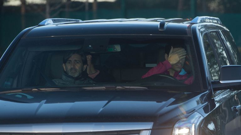 Arteta seemed reluctant for the media to see him as he arrived with fellow coach Lorenzo Buenaventura (Pic credit: Cavendish Press)