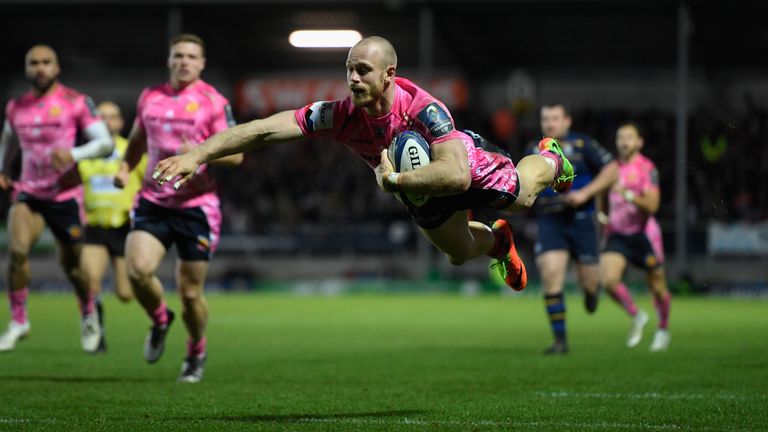 James Short dives over for Exeter's sole try of the day