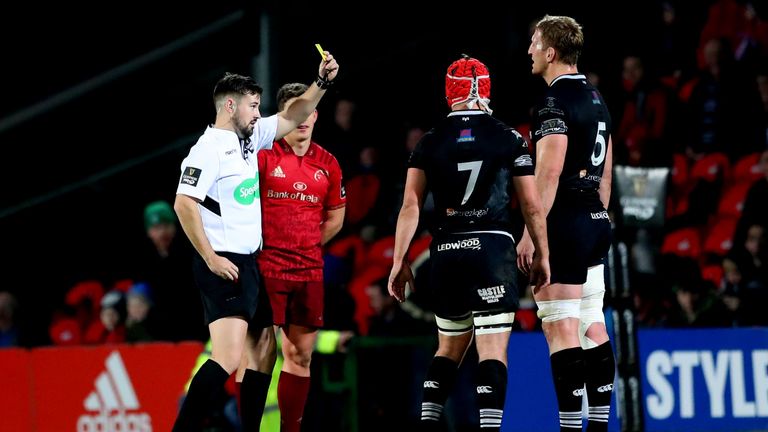 Ospreys flanker Will Jones is shown a yellow card by referee Ben Whitehouse on 16 minutes