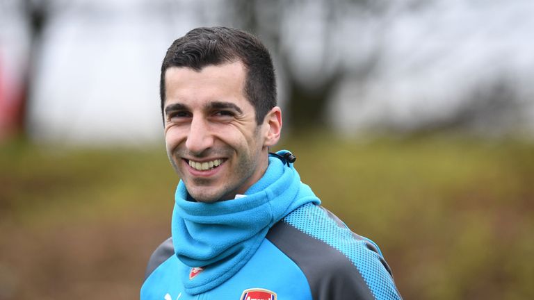 Henrikh Mkhitaryan in his first training session as an Arsenal player