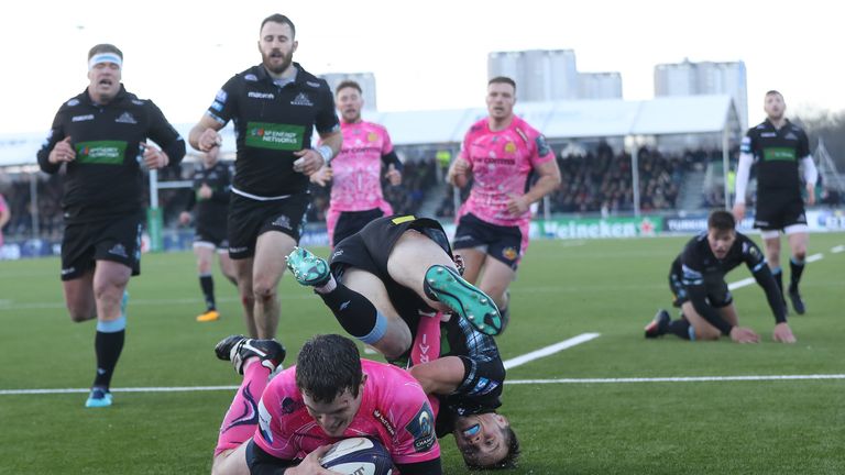 Ian Whitten's score with 10 minutes left gave Exeter hope having been 21 points behind but it was too little, too late