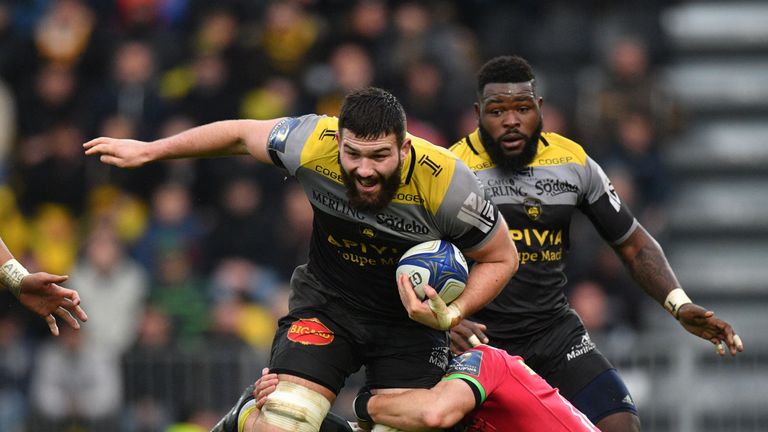 La Rochelle's French flanker Mathieu Tanguy goes on the attack