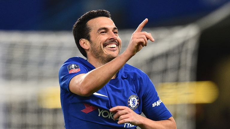 chelseas spanish midfielder pedro salutes his goal against the