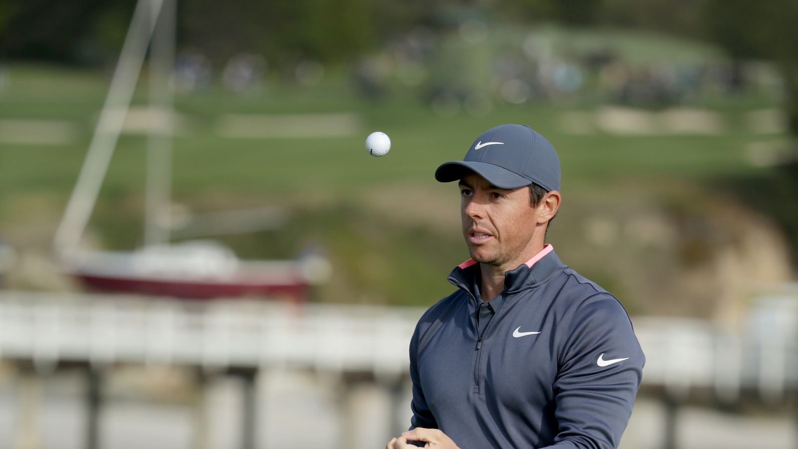 Rory McIlroy hits flag in eagle attempt after finding the water at AT&T