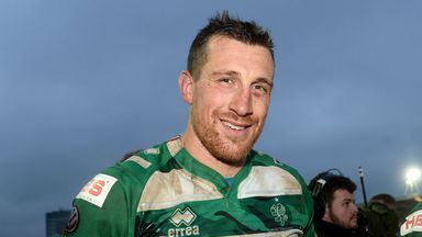 Benetton's Alberto Sgarbi celebrates after a historic victory at Rodney Parade
