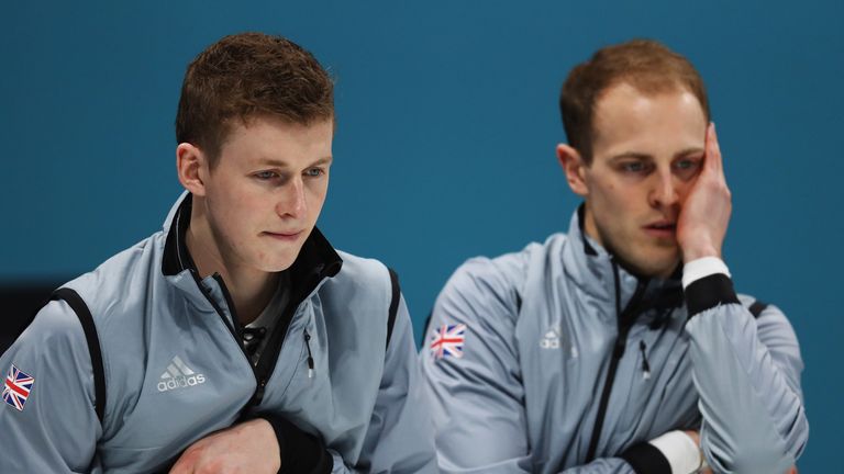 Thomas Muirhead and Kyle Smith of Great Britain look on during the play-off loss to Switzerland
