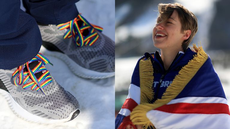 Yarnold and the rest of the Team GB athletes in Pyeongchang were given Rainbow Laces as part of the kitting out process