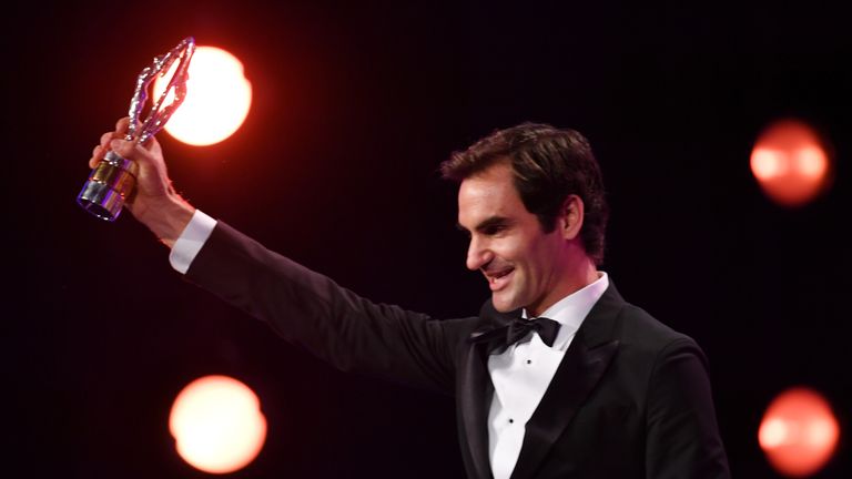 Roger Federer accepts the Laureus World Comeback of the Year during the 2018 Laureus World Sports Awards