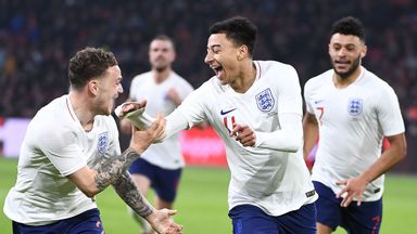 Jesse Lingard celebrates his first goal for England against the Netherlands
