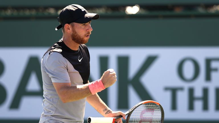 Dudi Sela celebrates after beating British No 1 Edmund in California
