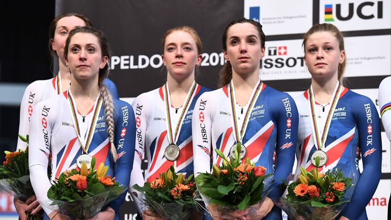 Elinor Barker (second from right) helped Great Britain to a silver in the women's pursuit on Thursday