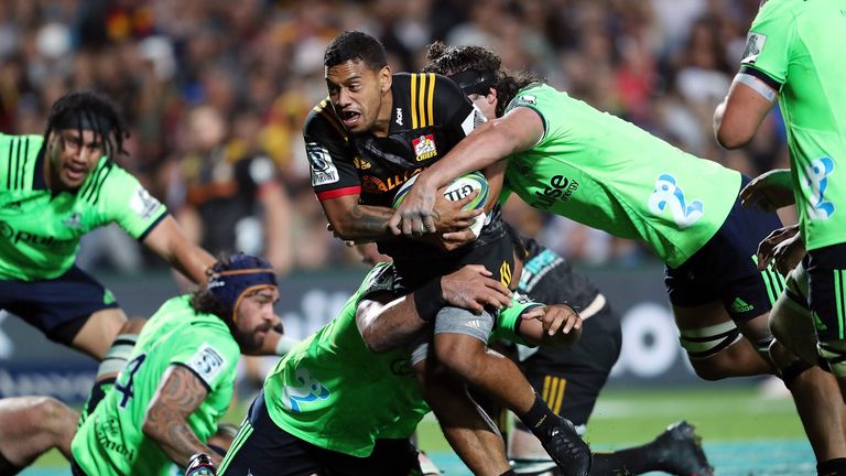 Chiefs' Te Toiroa Tahuriorangi against the Highlanders in Round Seven