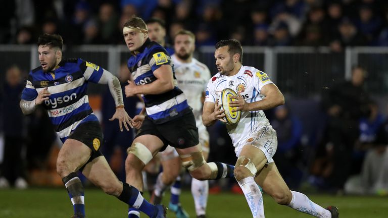 Phil Dollman makes a break for Exeter