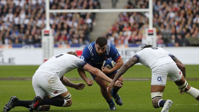 Prop Rabah Slimani takes on the England defence