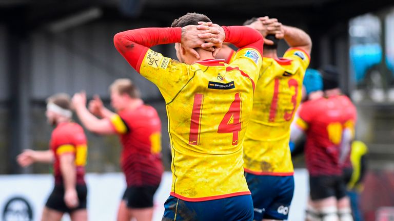 Spain's Brad Linklater reacts after the defeat to Belgium