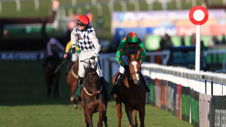 Ms Parfois (right) chases home Rathvinden at Cheltenham