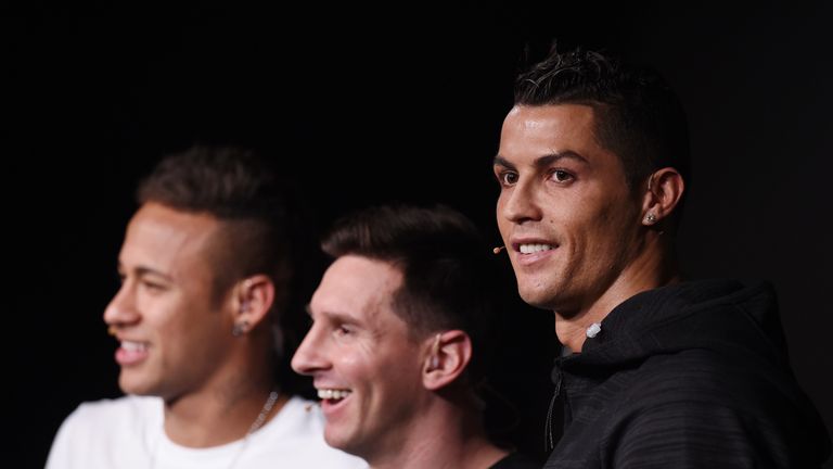 Neymar, Lionel Messi and Cristiano Ronaldo at the FIFA Ballon d'Or Gala