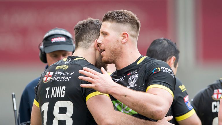 Tom Lineham [right] scored a try for Warrington 