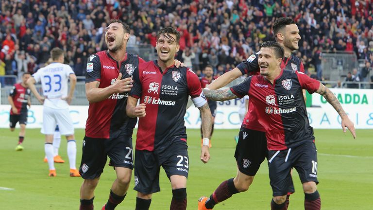 Luca Ceppitelli celebrates his goal which guaranteed Cagliari's survival in Serie A